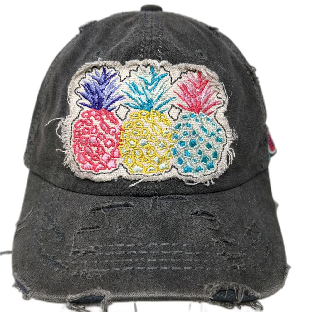 4350 District Baseball Cap Gray One Size Distressed Pineapple Hello Summer Hat